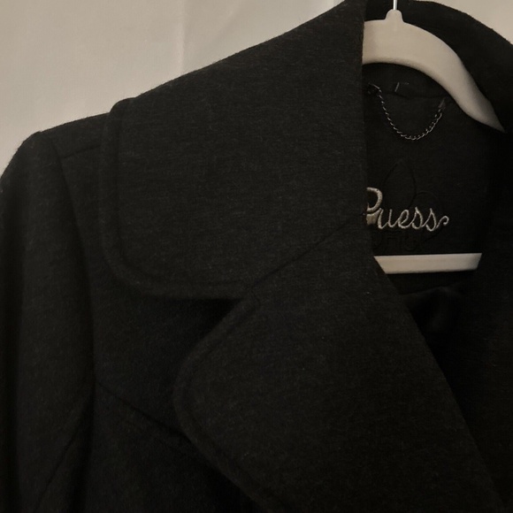 Guess Women’s Size Large Double Breasted Dark Gray Wool Blend Short Style Coat - Picture 4 of 9